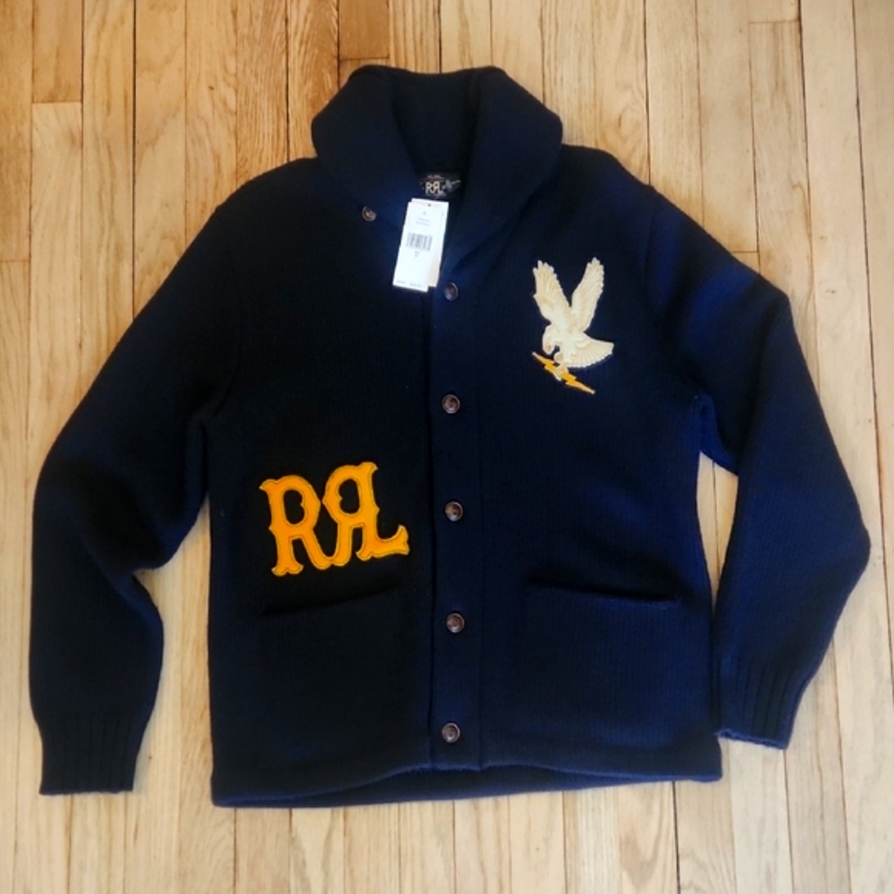 RRL Navy Cardigan with Lightening Eagle Patch